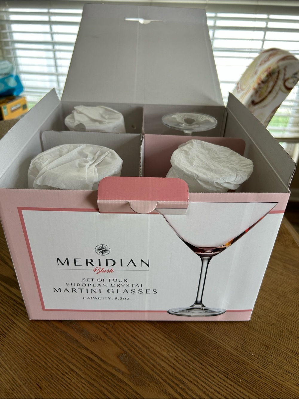 Meridian Blush European Crystal Martini Glasses - Pink Accents
